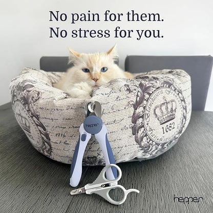 Hepper Cat Nail Clipper Kit - Small and Large Sharp Cat Claw Clippers with Added Nail File and Storage Pouch - Cat Nail Clippers with Safety Guard and Lock - Professional Cat Manicure …