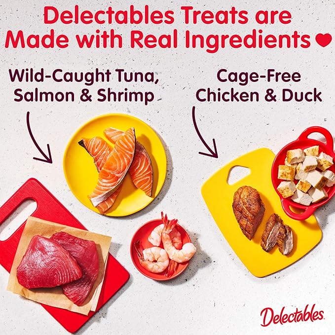 Delectables Lickable Spoon Handheld Wet Cat Treats Made with Real Chicken & Salmon, Quick & Easy Creamy Puree, Mess Free, Grain-Free, No Added Fillers, No by-Products, Variety Pack, 32ct
