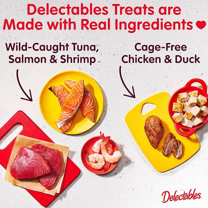 Delectables Lickable Spoon Handheld Wet Cat Treats Made with Real Chicken & Tuna, Creamy Puree, Mess Free, Quick & Easy, Grain-Free, No Added Fillers, No Added Preservatives, Variety Pack, 32ct