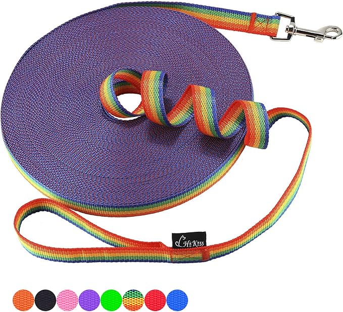 Hi Kiss Dog/Puppy Obedience Recall Training Agility Lead - 15ft 20ft 30ft 50ft 100ft Leash - Great for Training, Play, Camping, or Backyard (20 Feet, Rainbow)