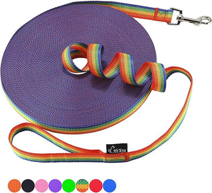 Hi Kiss Dog/Puppy Obedience Recall Training Agility Lead - 15ft 20ft 30ft 50ft 100ft Leash - Great for Training, Play, Camping, or Backyard (20 Feet, Rainbow)