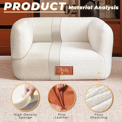 ATJafurn White Faux Shearling Dog Couch Bed for Small Dogs Cats Under 35 lbs, 25.6 Inch Modern Elevated Cat Sofa with Leather Nameplate, Indoor Furniture Style Cute Raised Pet Sofa Bed (Small)