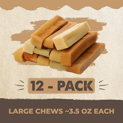 Mighty Paw Yak Cheese Chews for Dogs | All-Natural Long Lasting Treats. Odorless and Great for Oral Health. Limited-Ingredient Chews for Puppies & Power-Chewers (Large, 12 Pack)1 Count (Pack of 1)