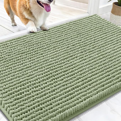 OLANLY Dog Door Mat for Muddy Paws 30x20, Ultra Absorbent Chenille Mud Doormat, Non-Slip Washable and Dirt Trapping Doormat for Indoor Entryway, Quick-Dry Indoor Pet Bed Mats for Dogs, Sage Green