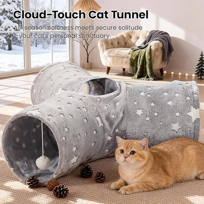 Tempcore 3-Way Collapsible Cat Tunnel Toy with Self-Luminous Tube & Peek Hole Ball - Photoluminescence Play Tunnel for Indoor Cats, Kittens, Kitty, Puppy, Rabbit - Boredom Relief Pet Toy