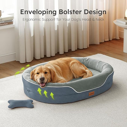 CWAWZ XL Orthopedic Dog Bed, Extra Large Dog Bed, Dog Sofa for Large Sized Dogs with Full-Surround Bolsters, Dual-Sided Dog Cooling Bed with Memory Foam, Washable Sofa with Nonslip Bottom, Dark Grey