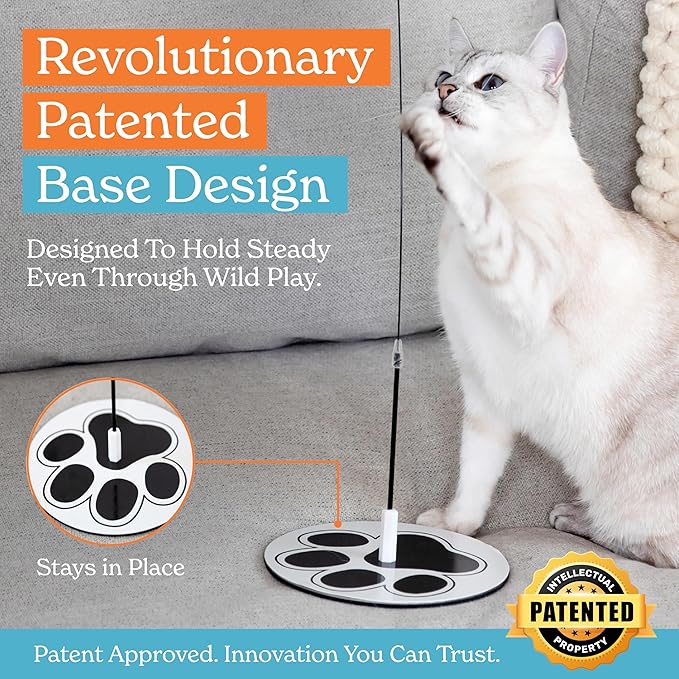 GADGETSOLOGY Cat Wand Toy Cat Fishing Pole Toy Cats Feather Toys Suction Cup for Indoor Cats Teaser Wand Feather Attachments Multisurface Base