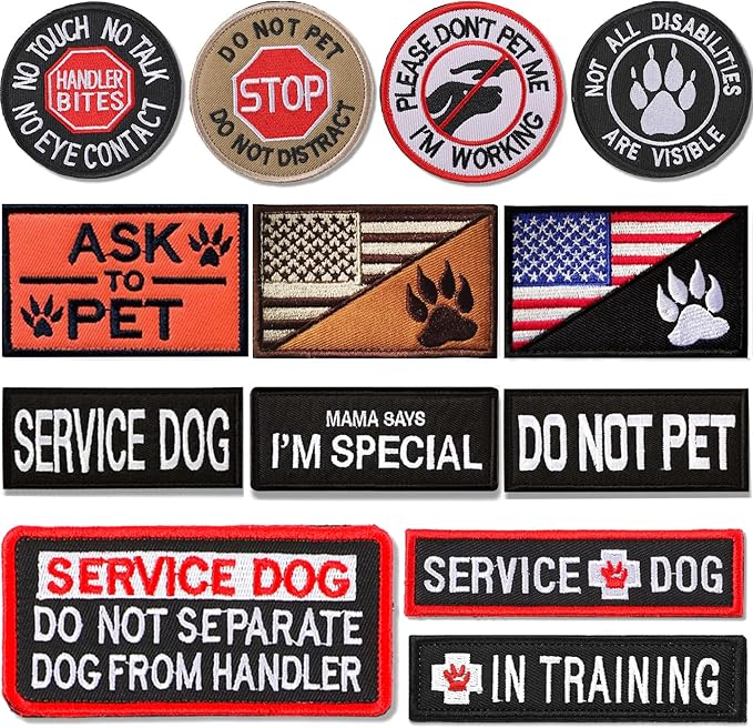 13 PCS Service Dog Patches Removable Tactical Hook Loop Harness Embroidered Do Not Pet Working Dog Patch for Vest Harnesses Collars Leashes
