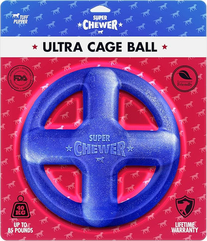 SuperChewer Tough Dog Cage Ball Toy | Lifetime Replacement | Strong Natural Rubber | Great Dog Fetch Toy | Chew Toys for Dogs | Ultra Durable Chew Toys fsor Aggressive Chewers | For Large Breeds