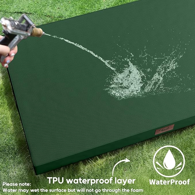 Tail Stories Outdoor Dog Bed for Medium Dogs, Waterproof Dog Crate Mat Orthopedic Egg Crate Foam Pet Bed with Washable Removable Oxford Cover, Dark Green