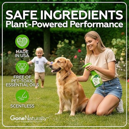 GoneNaturally Flea and Tick Spray for Dogs & Home– Natural Flea and Tick Prevention for Dogs– Bed Bug Spray & Multi-Insect Killer– Scentless Plant-Based Formula Kills on Contact (32 oz)