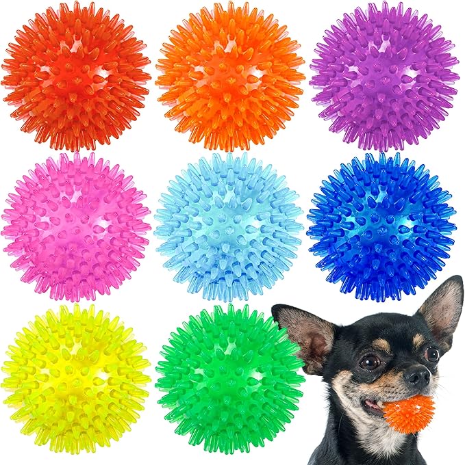 Ousiya 2.5" Squeaky Dog Toy Balls for Small & Medium Dogs – Durable Rubber Chew Toys for Teething Puppies, Spiky Teeth Cleaning Ball with 8 Colors