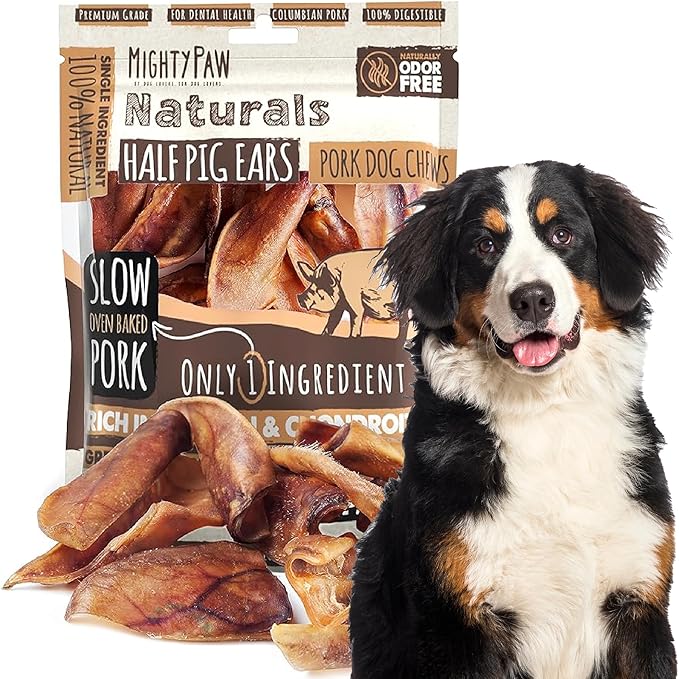 Mighty Paw Half Pig Ears for Dogs - All Natural, Single Ingredient Treats. Better Than Rawhide Pet Snacks for Small and Large/Medium Pets. Pigs Ear Dogs Chews (12 Pack)