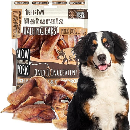 Mighty Paw Half Pig Ears for Dogs - All Natural, Single Ingredient Treats. Better Than Rawhide Pet Snacks for Small and Large/Medium Pets. Pigs Ear Dogs Chews (12 Pack)