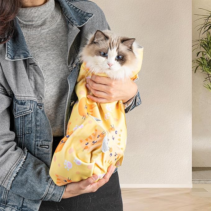 INKNOTE 27.5 Inch Cat Grooming wrap Velcro Fabric for Cats Cat wrap for Cutting Nails Pet Grooming Adhesive Restraint Cloth for Calming Anti-Runaway Scratch Bitten Multifunctional Supplies