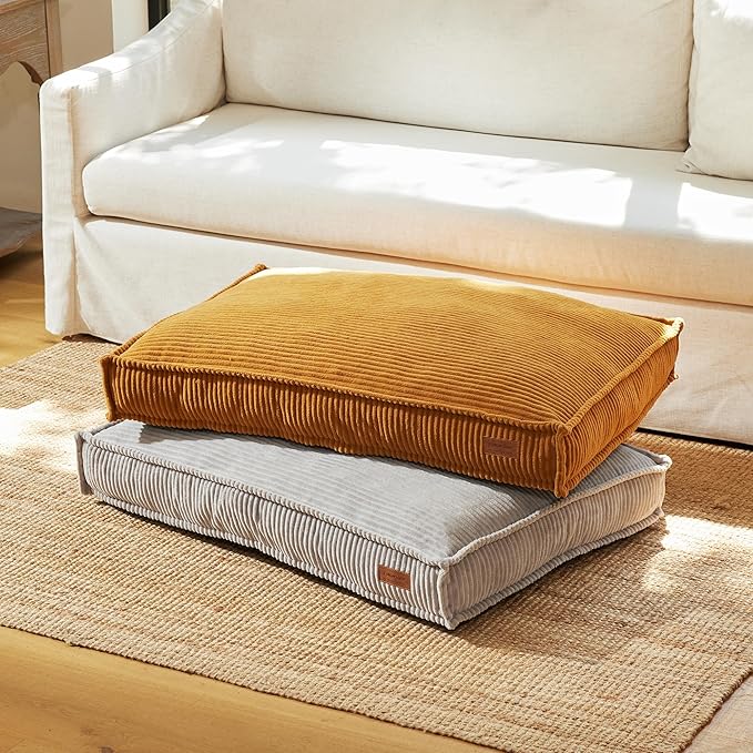 FUKUMARU 5.5-Inch Thick Dog Bed Mat, Washable Cat Bed with Waterproof Lining, Orthopedic Dog Beds for Senior Dogs, Cozy Flat Dog Kennel Bed for Crate, Non-Slip Pet Pillow Bed, Grey