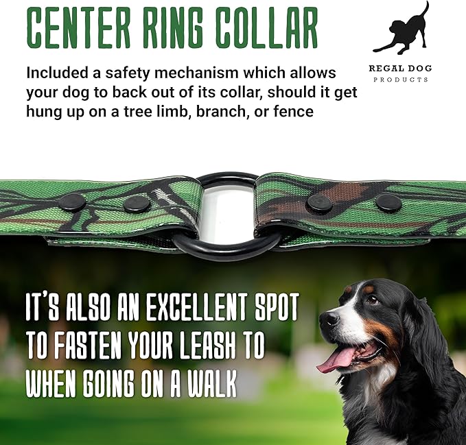 Regal Dog Products Waterproof Green Camo Hunting Dog Collar with Black Hardware | for Small, Medium, Large, or XL Dogs (Large)