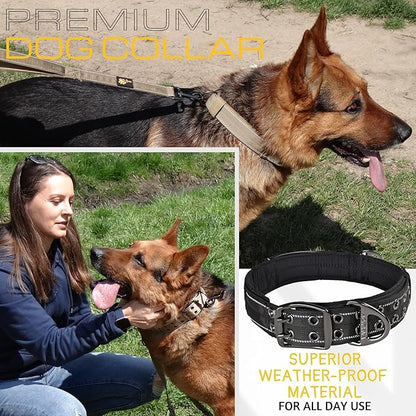 ADITYNA Heavy Duty Dog Collar for Extra-Large Dogs - Reflective Black XL Collar with Handle for Training, and Walking - Wide, Thick, Tactical, Soft Neoprene Padded