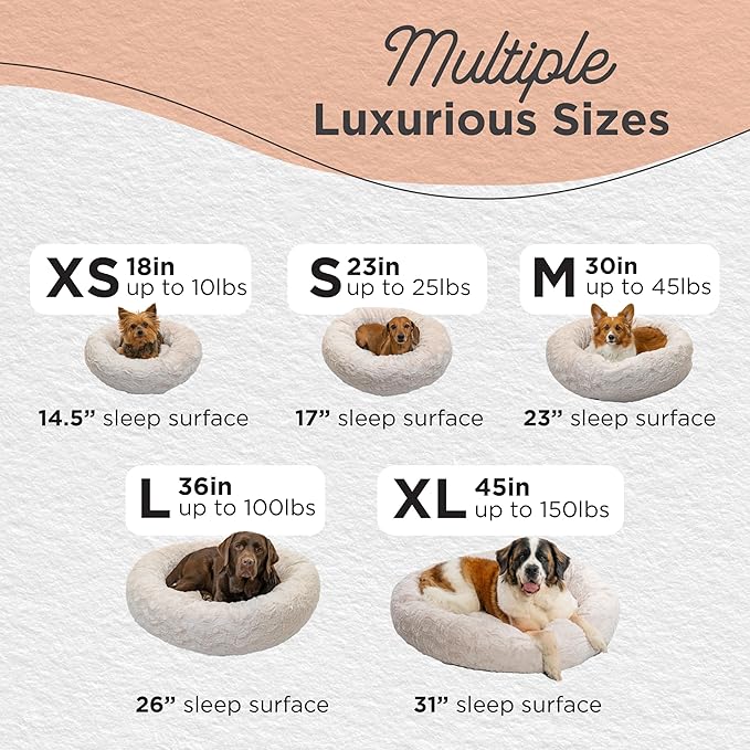 Best Friends by Sheri The Original Calming Donut Dog Bed – Washable Plush Pet Bed for Cats & Small Dogs up to 25 lbs, Lux Faux Fur, Oyster, Small (23" x 23")