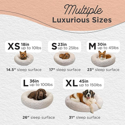 Best Friends by Sheri The Original Calming Donut Dog Bed – Washable Plush Pet Bed for Cats & Small Dogs up to 25 lbs, Lux Faux Fur, Oyster, Small (23" x 23")