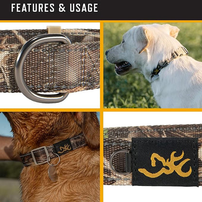 Browning Classic Preformance Webbing Pet Collar, Fully Adjustable, Available in Solid Colors and Camo Patterns, Realtree MAX-7, Medium