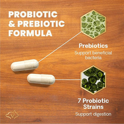 VetriScience Extra Strength Gut Health Easy-Open Capsules, Mega Probiotic and Prebiotic Digestive Supplement for Dogs and Cats, for Diarrhea and Immune Support, 7.5 Billion CFU Per Capsule, 120 Count