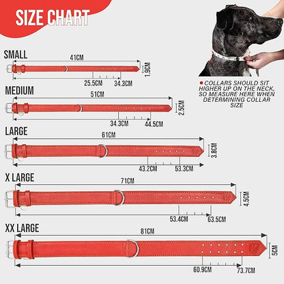 Riparo Red Dog Collar, Dog Collars for Medium Dogs, Leather Dog Collar for Medium Dogs (M: 1" Wide for 13.5”-17.5” Neck, Red)