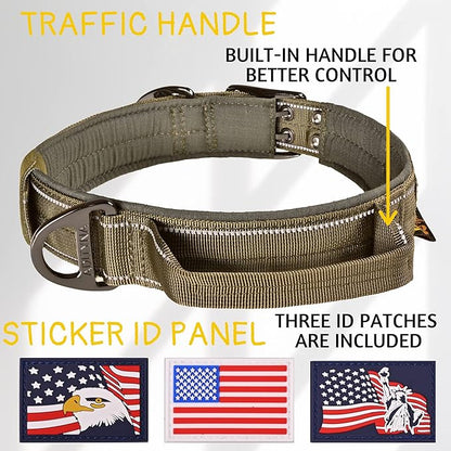 ADITYNA Heavy Duty Dog Collar for Extra-Large Dogs - Reflective Green Collar with Handle for Training, and Walking - Wide, Thick, Tactical, Soft Neoprene Padded