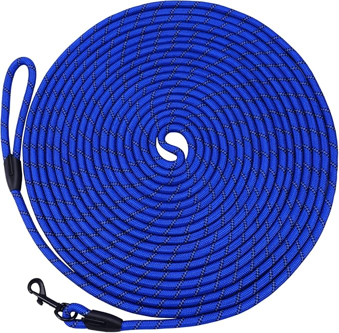 Long Dog Leash for Training 15Ft-Reflective Nylon Rope with Swivel Hook-Recall Agility Lead for Large Small Medium Dogs Outside Walking Hiking-Royal Blue Diam 1/2"