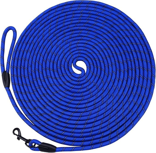 Long Dog Leash for Training 50Ft-Reflective Nylon Rope with Swivel Hook-Recall Agility Lead for Large Small Medium Dogs Outside Walking Hiking-Royal Blue