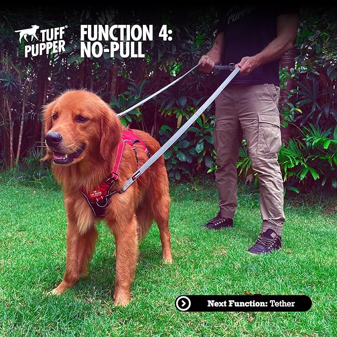 Tuff Pupper Heavy Duty Multi Function Crossbody Leash | 6 Uses in One Cross body Leash | 8 Feet Hands Free Leashes | Two Dog Leashes | Ballistic Nylon & Thick Neoprene Padding, Small Medium Large Dogs