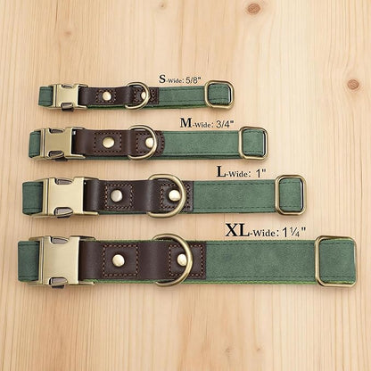 Didog Soft PU Leather Dog Collar for Large Dogs,Classic Adjustable Dog Collars with Quick Release Metal Buckle,Easy Clean and Comfortable with Nylon Lining,Green,XL Neck 20-27", Width 1.2"