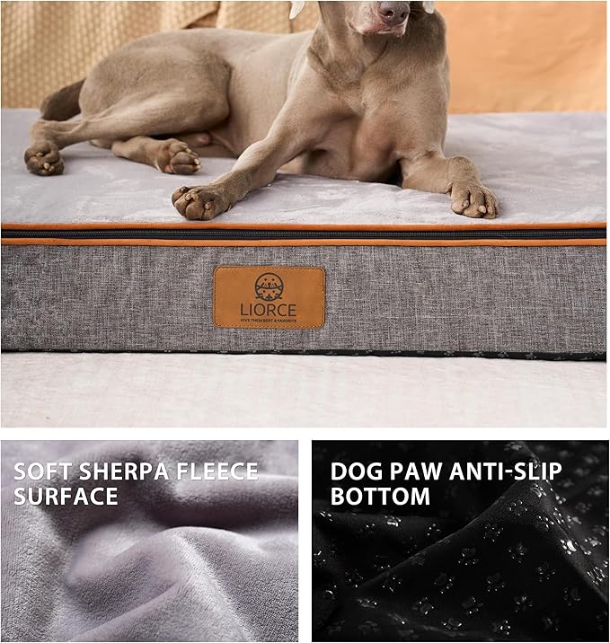 LIORCE Orthopedic Memory Foam Giant Dog Bed - 6" Thick Beds for Large Sized Dog - Waterproof Removable Washable Cover & Wrap-Around Zipper - Ultimate Comfort & Easy Maintenance
