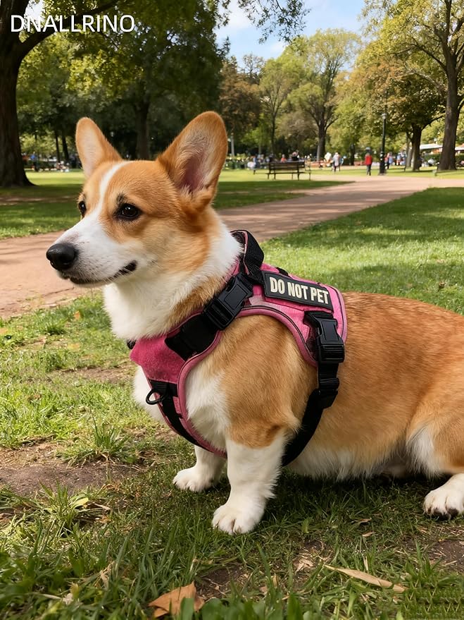 Tactical Dog Harness for Small and Medium Breeds, Air Dog Vest No Pull with Reflective Do Not Pet Patches, Breathable Dog Molle Vests for Training Walking Hunting Camo Pink