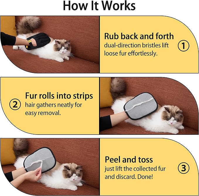 Cat Hair Remover Glove – Reusable Washable Electrostatic Pet Hair Removal Glove for Clothes, Couch & Car – 5-Finger Cleaning Glove for Cats & Dogs, Magic Brush – 1Pcs (Black)