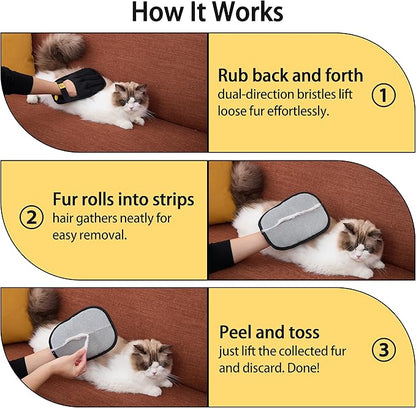 Cat Hair Remover Glove – Reusable Washable Electrostatic Pet Hair Removal Glove for Clothes, Couch & Car – 5-Finger Cleaning Glove for Cats & Dogs, Magic Brush – 1Pcs (Black)