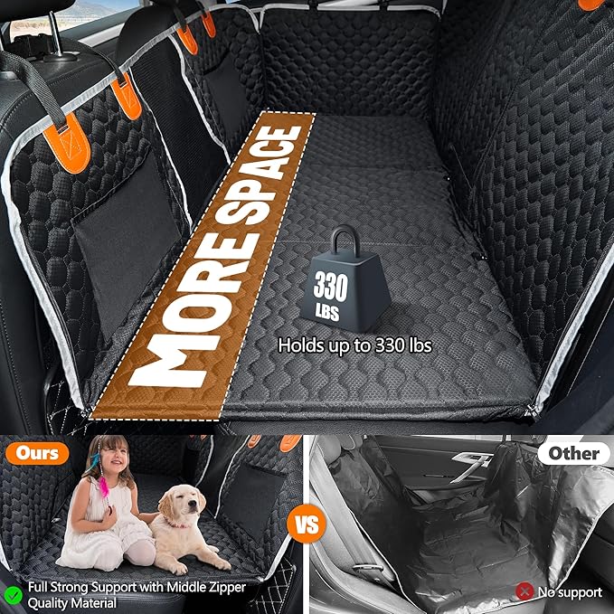 ANOSOSPECIAL Back Seat Extender for Dog,Waterproof Hard Bottom Dog Car Seat Cover for Back Seat Protector,Foldable Pet Hammock Bed,Easy Clean Travelling Accessories Car SUV Truck (Black)