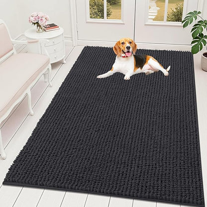 OLANLY Dog Door Mat for Muddy Paws 70x46, Ultra Absorbent Chenille Mud Doormat, Non-Slip Washable and Dirt Trapping Doormat for Indoor Entryway, Quick-Dry Indoor Pet Bed Mats for Dogs, Dark Grey