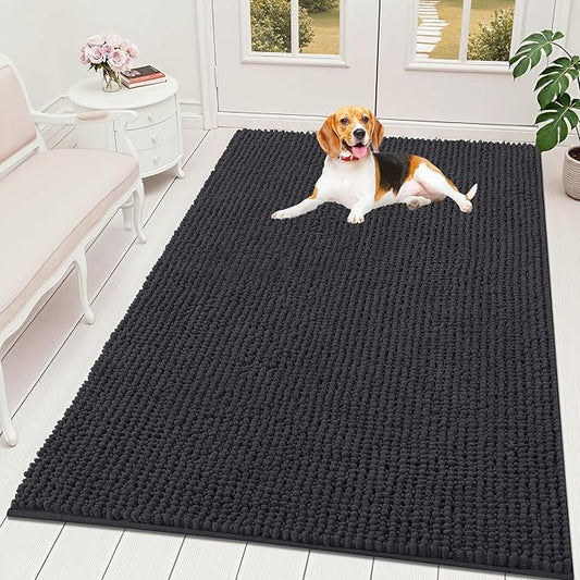 OLANLY Dog Door Mat for Muddy Paws 70x46, Ultra Absorbent Chenille Mud Doormat, Non-Slip Washable and Dirt Trapping Doormat for Indoor Entryway, Quick-Dry Indoor Pet Bed Mats for Dogs, Dark Grey