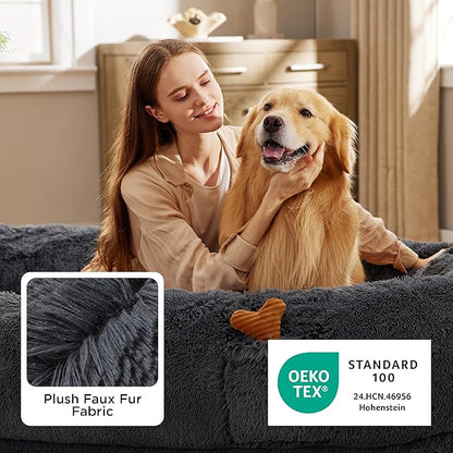 Bedsure Calming Human Dog Bed, 71" x 44" x 12" Giant Human Dog Bed for Adults People Fits Pet Families with Storage Pocket, Fluffy Faux Fur Orthopedic Pet Bean Bed, Dark Grey