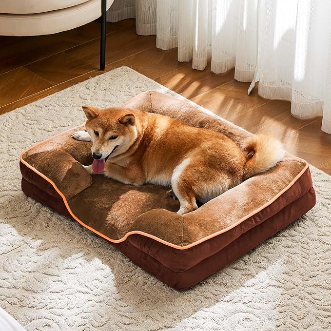NEWBULIG 42x32 Inch Orthopedic Dog Bed Large Sized, Dog Couch/Sofa Bed with Washable Cover, Waterproof, Memory Foam, Soft Fluffy Surface
