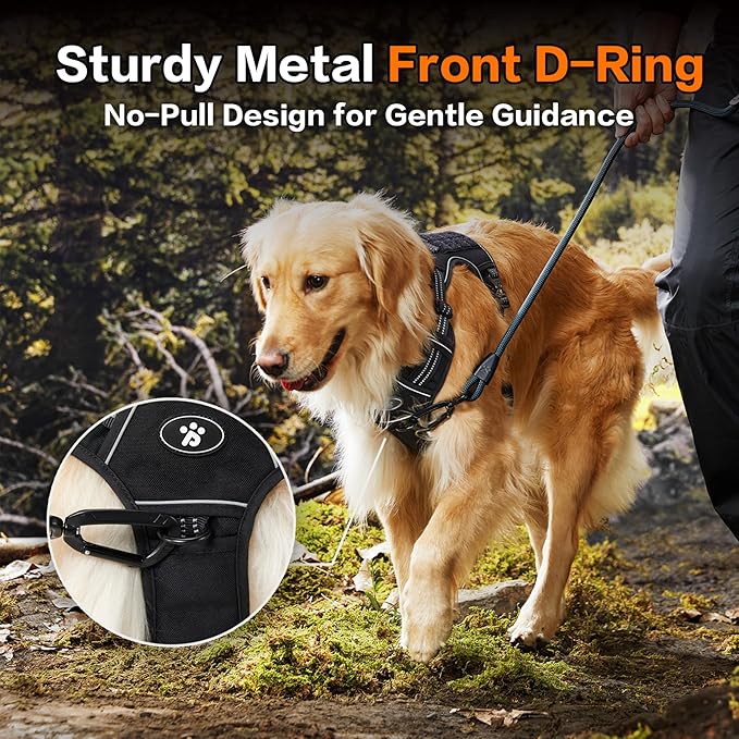 PawsPassion No Pull Dog Harness for Medium Sized Dog, Heavy Duty Tactical Adjustable Pet Harness, Voyager Service Walking Vest Harness with Easy Control Handle Reflective Strip (Stealth, M)