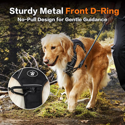 PawsPassion No Pull Dog Harness for Medium Sized Dog, Heavy Duty Tactical Adjustable Pet Harness, Voyager Service Walking Vest Harness with Easy Control Handle Reflective Strip (Stealth, M)