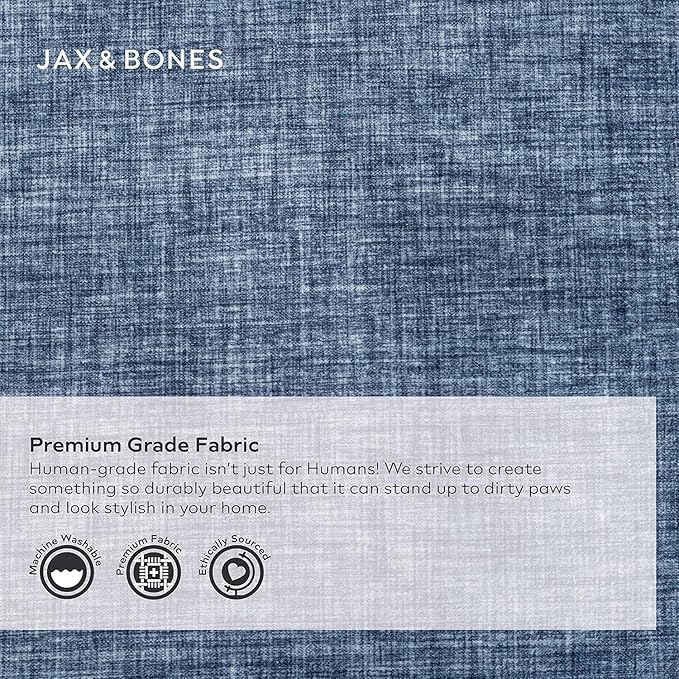 Jax & Bones Dog Bed Lounge - Machine Washable Bed for Dogs - Extra Heavy Duty Bolstered Sides - Large Stonewash Blue Dog Mat Beds | 39 x 32 Inches