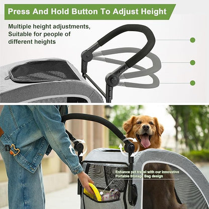 AOPEC Large Dog Stroller - Dual Entry Safety Folding Pet Stroller with Adjustable Handle, All-Terrain 4-Wheel, 160 lbs Weight Capacity for Travel & Outdoor Adventures - Gray