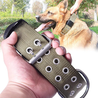 Large Dog Collar Heavy Duty- 2 inches Wide Tactical Dog Collar with Handle for Gaint Dogs, Extra Strong Nylon with Stainless Hardware, Military Green 19-23.5 in