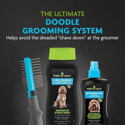 FURminator 2-in-1 Doodle Ultra Premium Shampoo & Conditioner, 16 Ounces, Conditions Fur to Reduce Tangles for Curly, Long, Silky & Wiry Coats