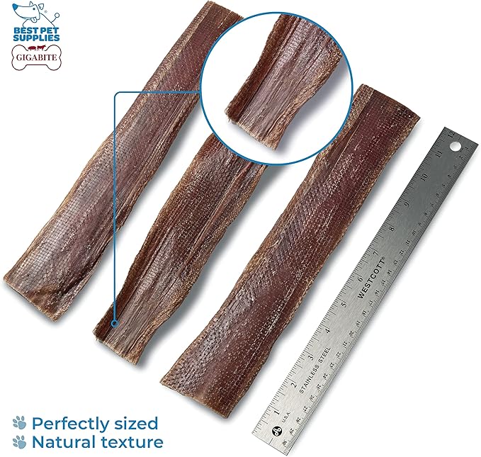 GigaBite Single Ingredient All Natural Free Range Bully Treats and Chews - Bully Sticks/Bladder Sticks/Beef Esophagus by Best Pet Supplies - Esophagus Strips (10 inch), Pack of 18