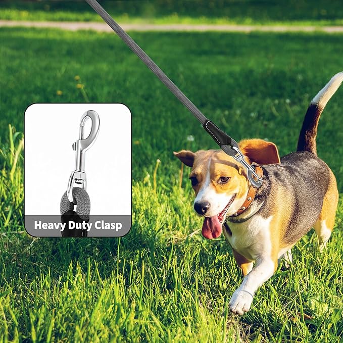 Mile High Life Genuine Leather Wrapped Handle Dog Leash, w Heavy Duty Clasp Rope Leash for Small Medium Large Dogs (Gray, 5FT)