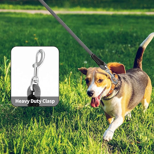 Mile High Life Genuine Leather Wrapped Handle Dog Leash, w Heavy Duty Clasp Rope Leash for Small Medium Large Dogs (Gray, 4FT)
